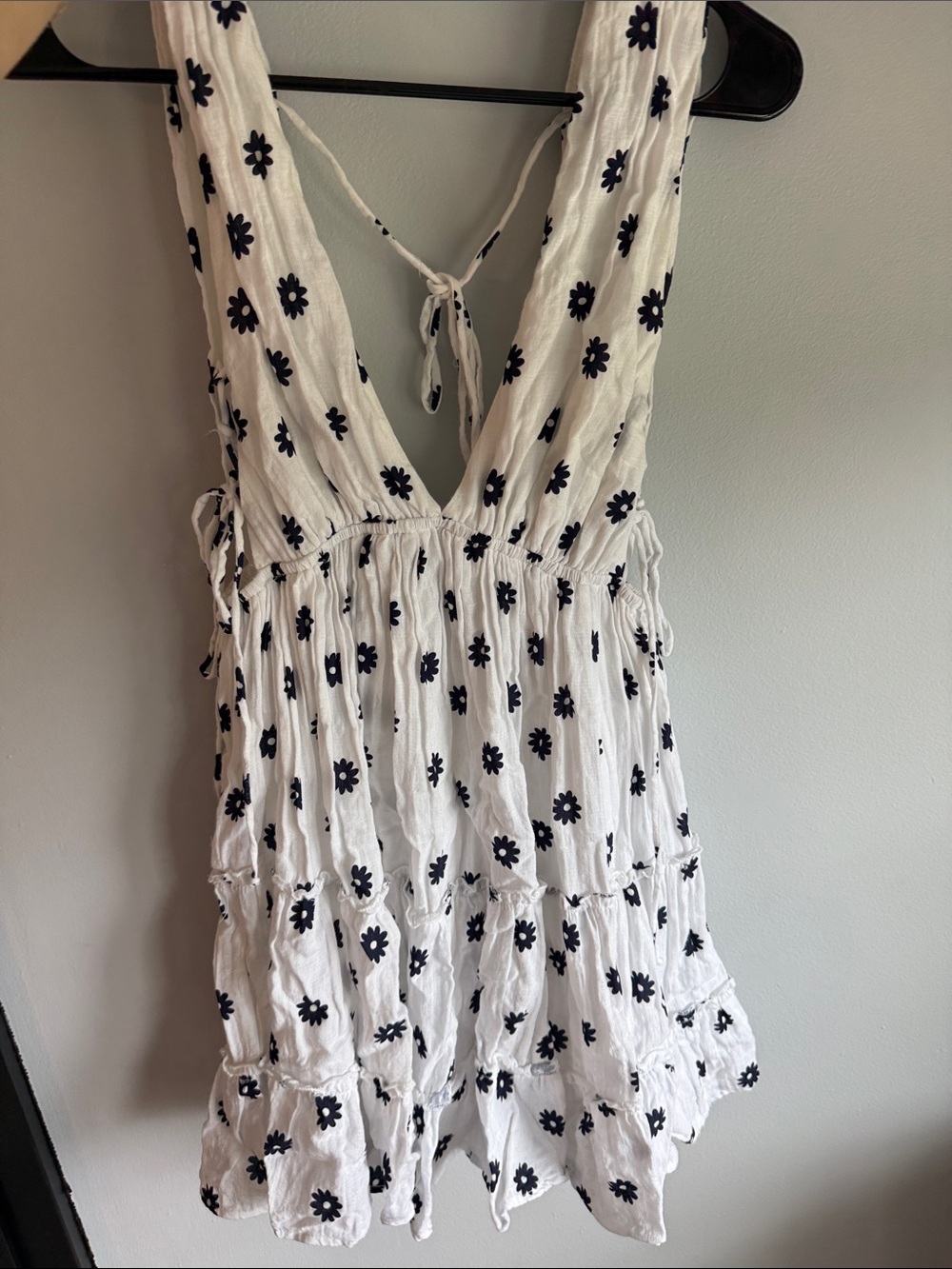 Cotton Candy White Mini Dress with Black Floral Print